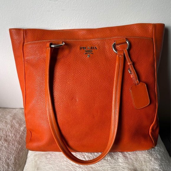 PRADA Tote Bag - Papaya Vitello Daino Leather - Picture 1 of 4